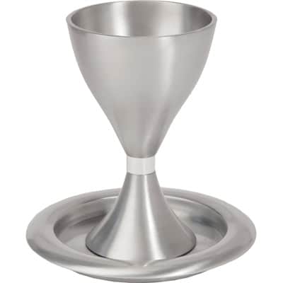 גביע קידוש כוס קידוש לשבת מודרני עם צלחת עמנואל כסף כסוף גביע עם רגל