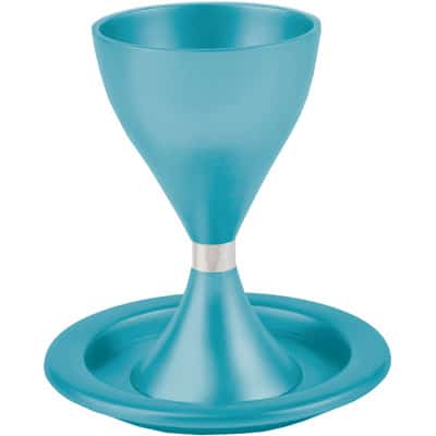 גביע קידוש כוס קידוש לשבת מודרני עם צלחת עמנואל טורקיז כחול גביע עם רגל