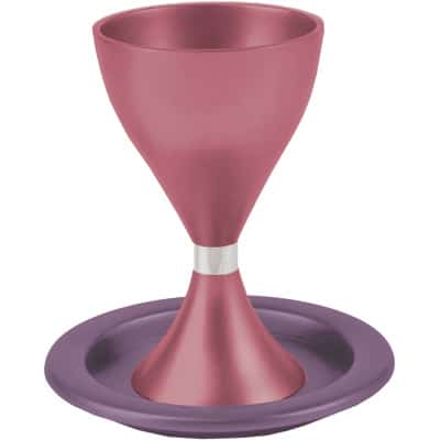 גביע קידוש כוס קידוש לשבת מודרני עם צלחת עמנואל כחול סגול ובורדו גביע עם רגל
