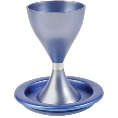 גביע קידוש כוס קידוש לשבת מודרני עם צלחת עמנואל כחול
