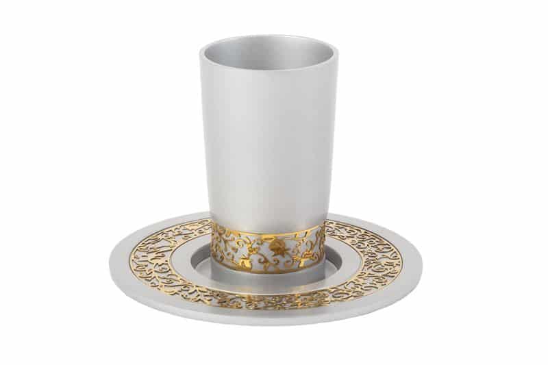 כוס קידוש עם צלחת מגזרת כסף זהב שבת אלומיניום