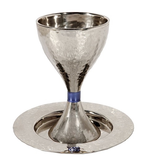 גביע קידוש כוס קידוש לשבת מודרני עבודת פטיש עמנואל כסוף כסף כחול