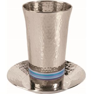 כוס קידוש לשבת גביע לשבת עבודת פטיש טבעות כחול