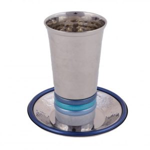 כוס קידוש גביע קידוש טבעות בולטות גווני כחול עם צלחת עמנואל כחול