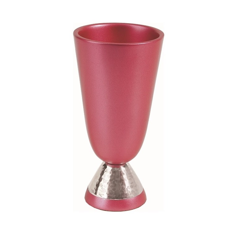 גביע קידוש כוס קידוש לשבת אנודייז עם רגלית רקועה בורדו עמנואל