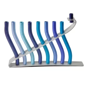"Blue Shades" Anodized Branch Menorah - Emanuel